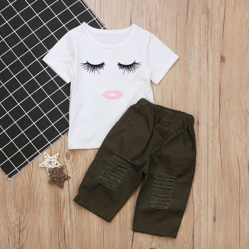 Ensemble Pudcoco pour bébé fille (6 mois-4 ans) : haut à cils, t-shirt, pantalon, legging.