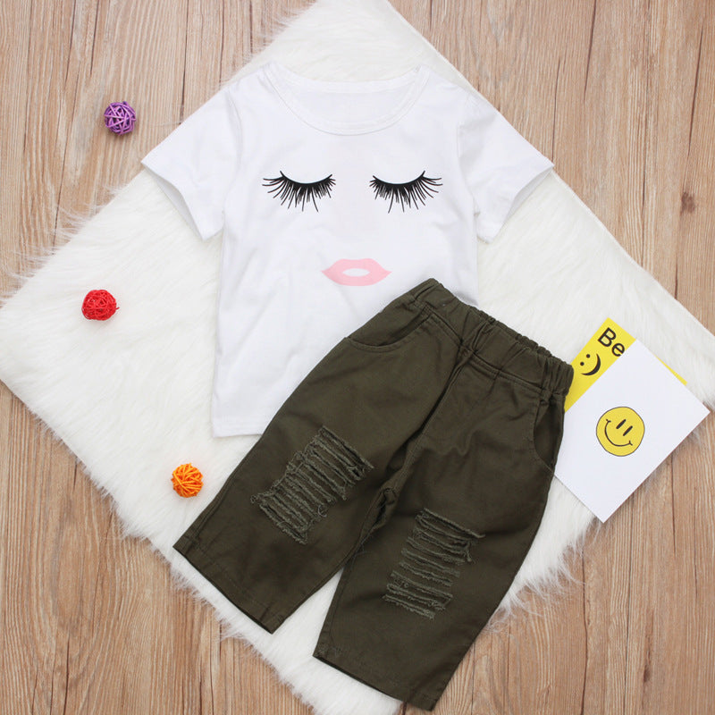 Ensemble Pudcoco pour bébé fille (6 mois-4 ans) : haut à cils, t-shirt, pantalon, legging.