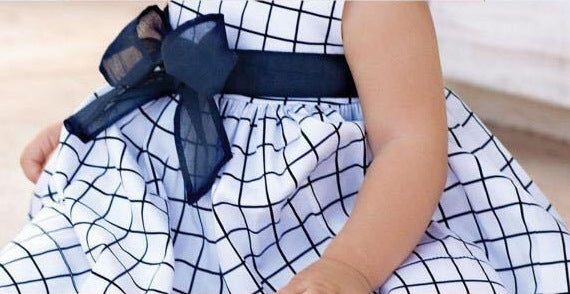 Robe fille bleu ciel à carreaux - Jupe à nœud