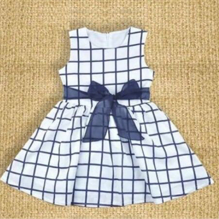 Robe fille bleu ciel à carreaux - Jupe à nœud