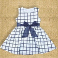 Robe fille bleu ciel à carreaux - Jupe à nœud
