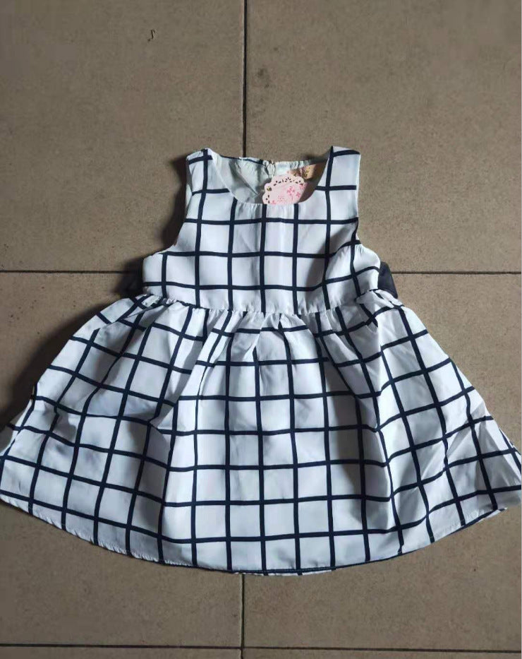 Robe fille bleu ciel à carreaux - Jupe à nœud