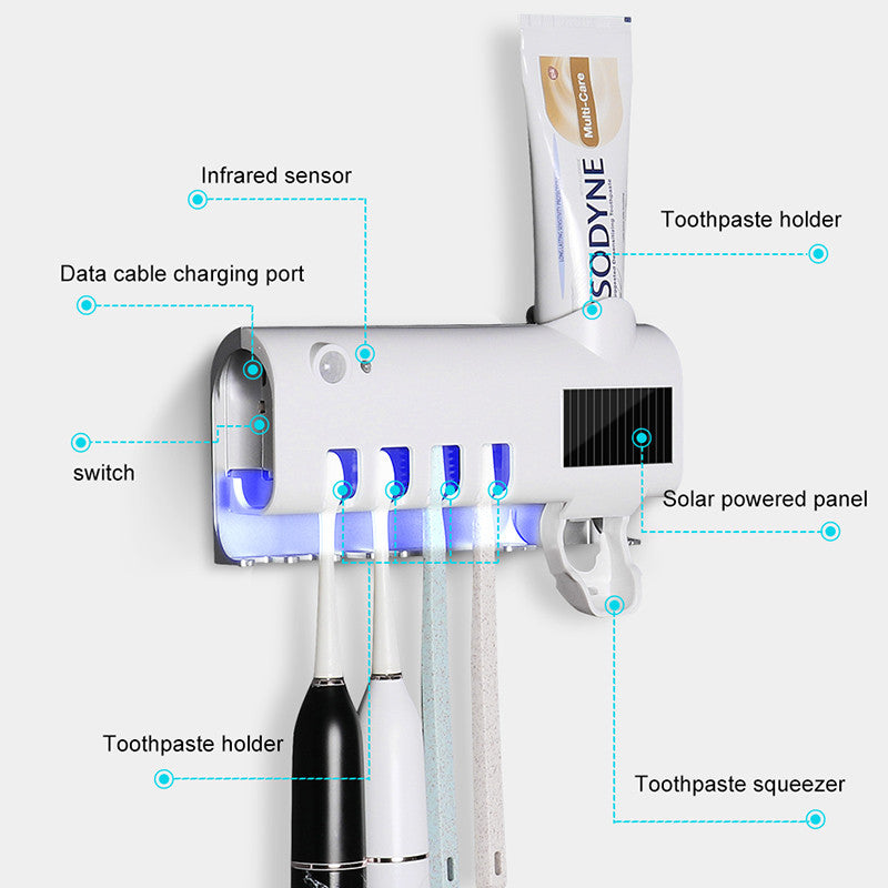 Stérilisateur UV intelligent pour brosses à dents, distributeur automatique de dentifrice, porte-brosse à dents et dentifrice