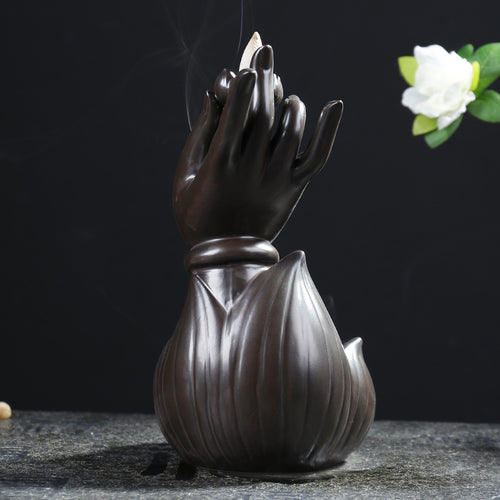 Brûleur d'encens à reflux Lotus Bergamote - Ornements créatifs - Artisanat en céramique de Guanyin Tathagata