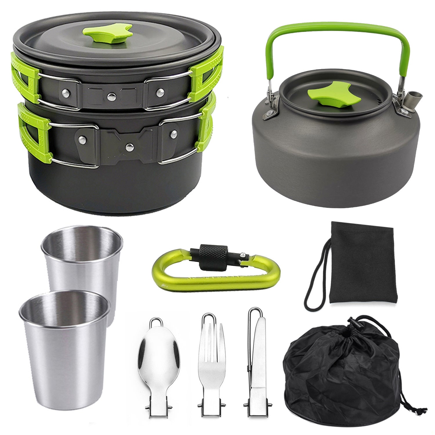 Batterie de cuisine portable d'extérieur, kit de cuisine pour le camping, la randonnée et les pique-niques