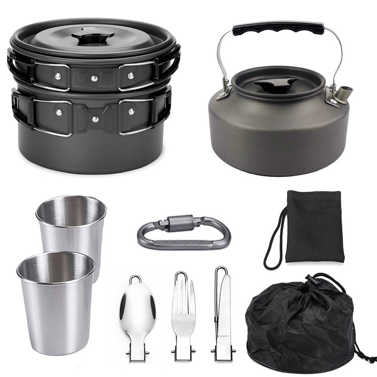 Batterie de cuisine portable d'extérieur, kit de cuisine pour le camping, la randonnée et les pique-niques