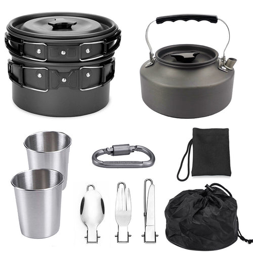 Batterie de cuisine portable d'extérieur, kit de cuisine pour le camping, la randonnée et les pique-niques