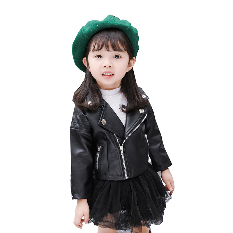 Veste de moto d'automne pour enfants, manteau en cuir PU pour bébés garçons et filles, courte