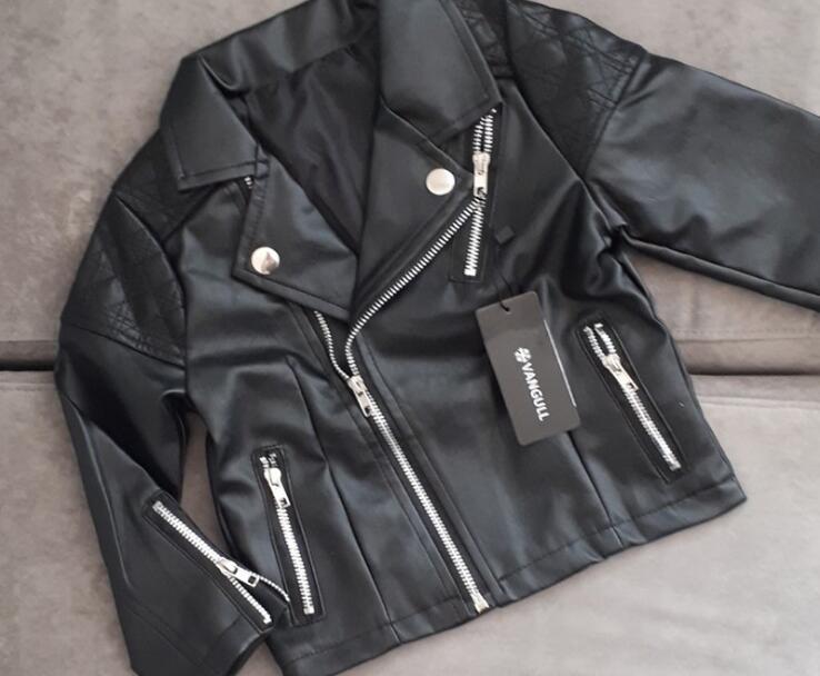Veste de moto d'automne pour enfants, manteau en cuir PU pour bébés garçons et filles, courte
