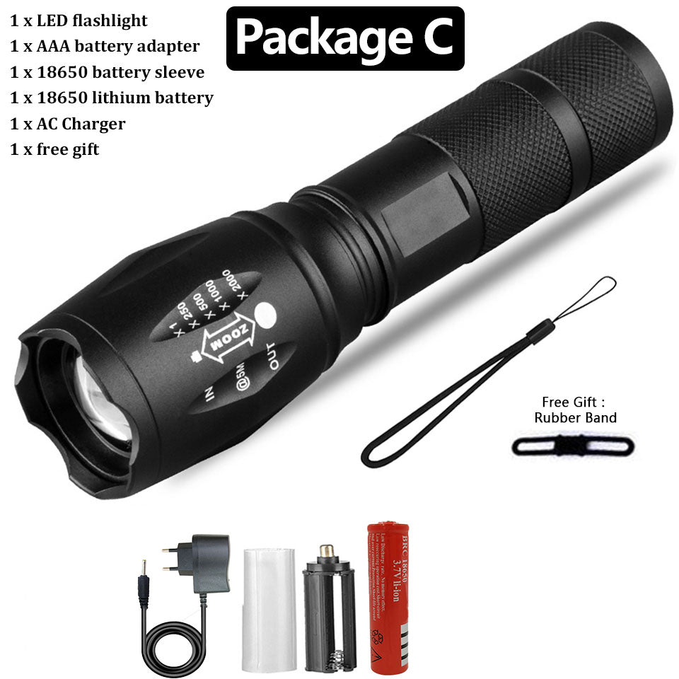 Lampe torche puissante, rechargeable, étanche, idéale pour les forces spéciales, la défense personnelle à domicile, le vélo, le camping et les balades. Mini lampe torche premium ultra-lumineuse.