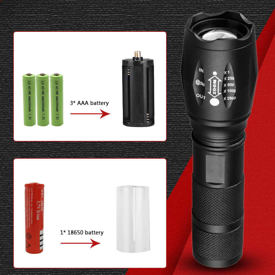 Lampe torche puissante, rechargeable, étanche, idéale pour les forces spéciales, la défense personnelle à domicile, le vélo, le camping et les balades. Mini lampe torche premium ultra-lumineuse.