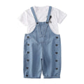Ensemble fille - Salopette jean blanc et t-shirt coton