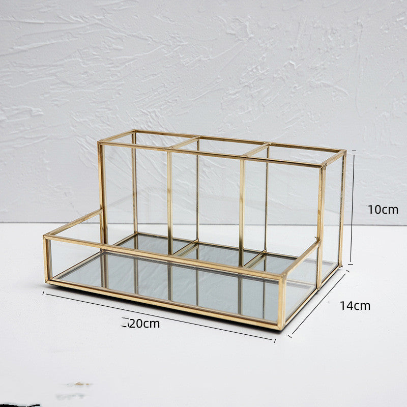 Organisateur de maquillage en verre, organisateur de cosmétiques pour salle de bain avec finitions dorées