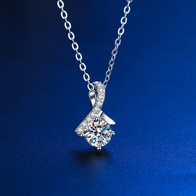 Collier en argent S925 plaqué or blanc et pierres de moissanite