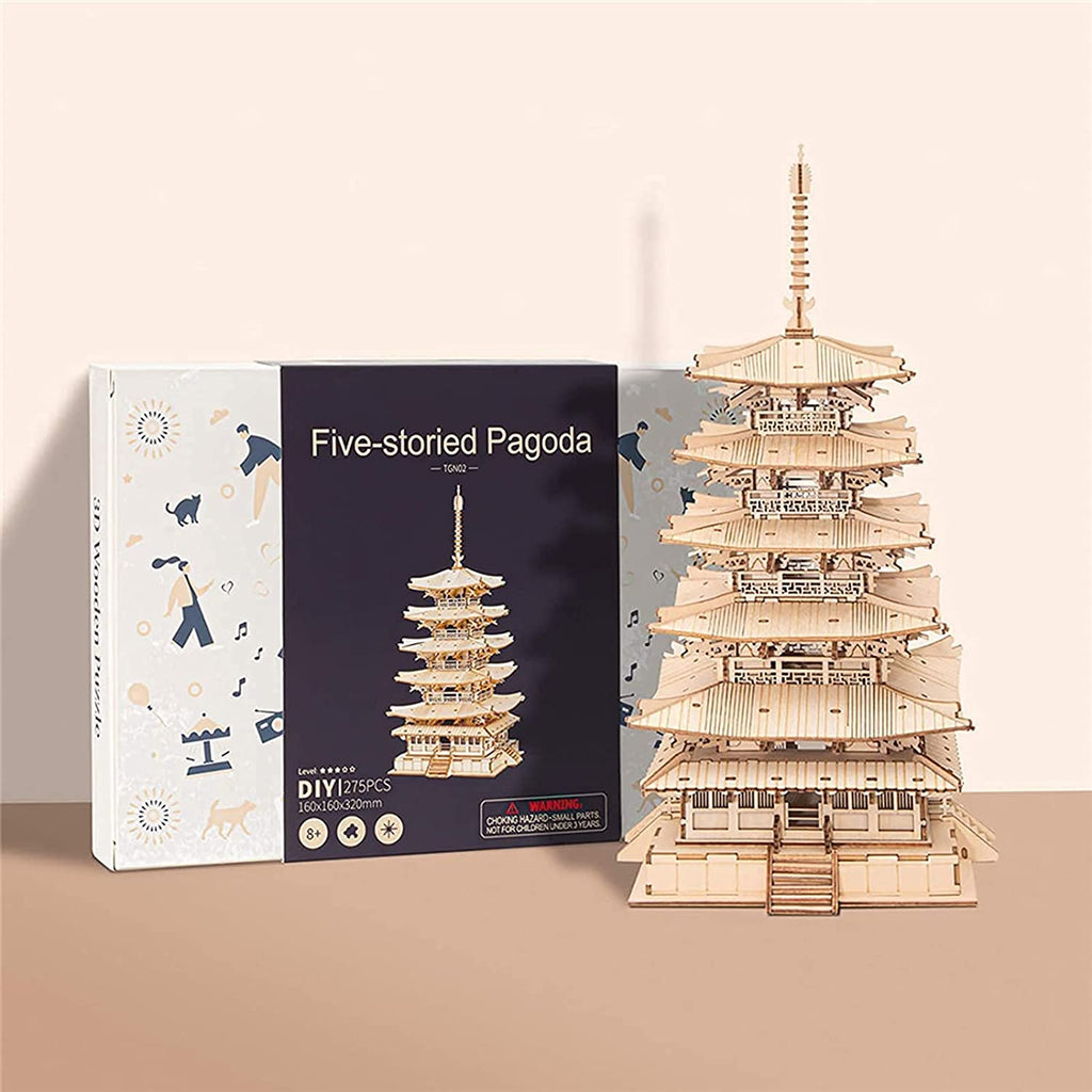 Robotime Pagode à cinq étages - Puzzle 3D en bois - Jouet pour enfants - Cadeau d'anniversaire - TGN02