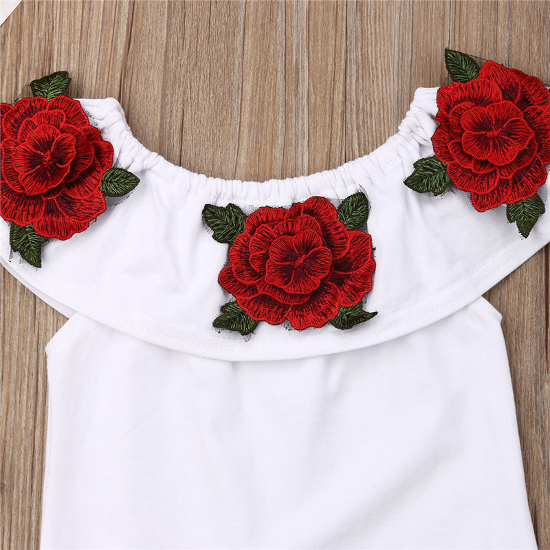 Ensemble fille - Short jean et haut rose