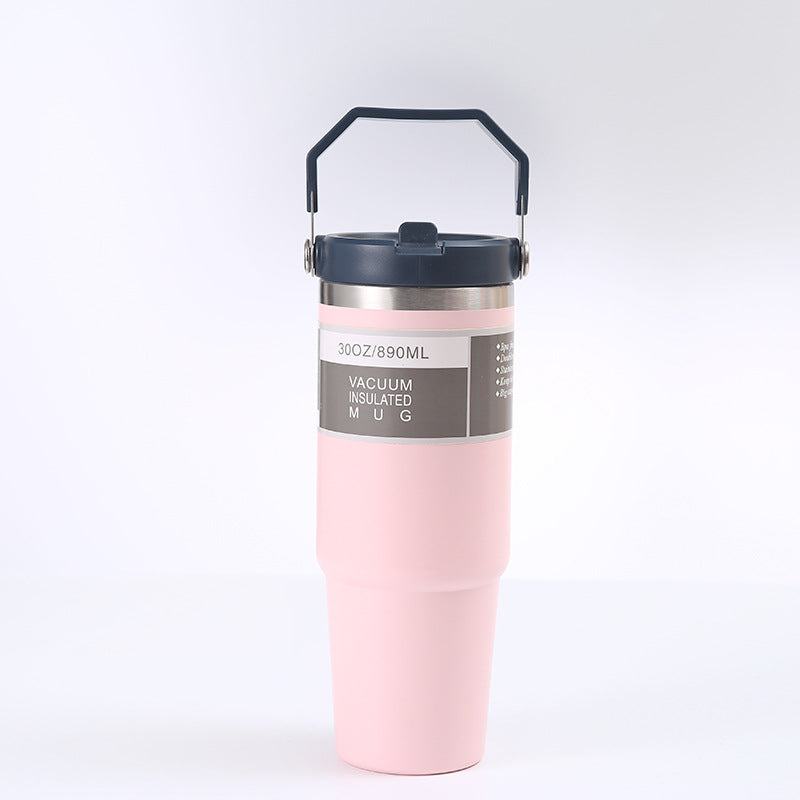 Gobelet de voiture portable en acier inoxydable, gourde de sport et de voyage avec poignée et couvercle, tasse à café