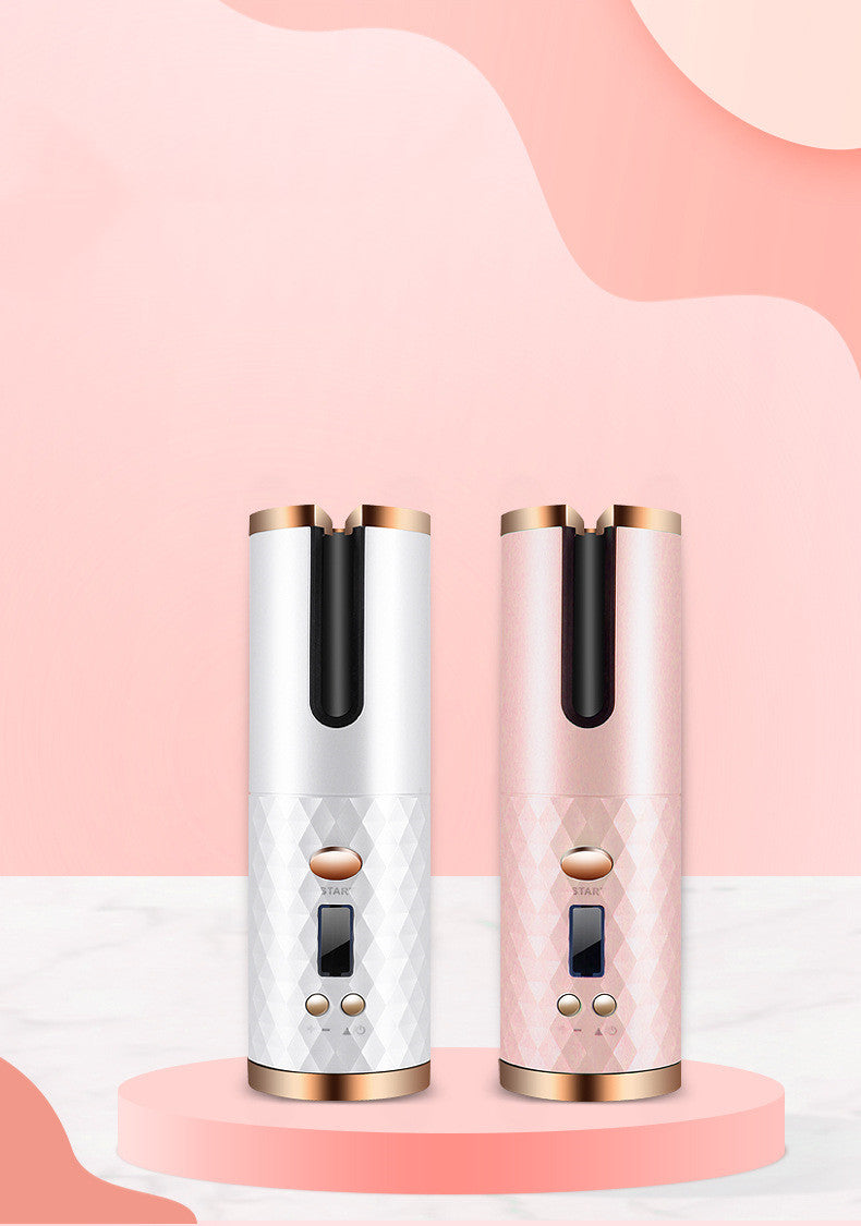 Fer à boucler automatique rechargeable pour femmes, portable, avec écran LCD et surface rotative en céramique pour créer des boucles ondulées.