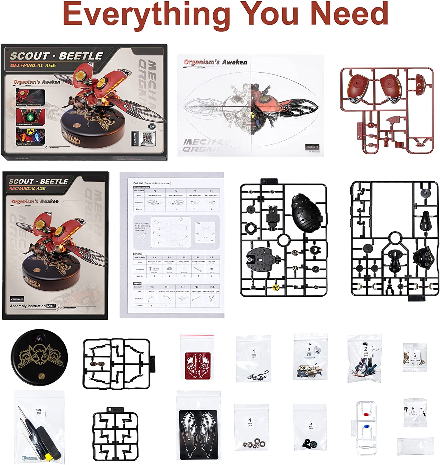 Robotime Rokr Scout Beetle, puzzle 3D en métal, jeu de puzzle style punk, cadeau d'anniversaire, assemblage facile, jouet de conception mécanique à monter soi-même - MI02