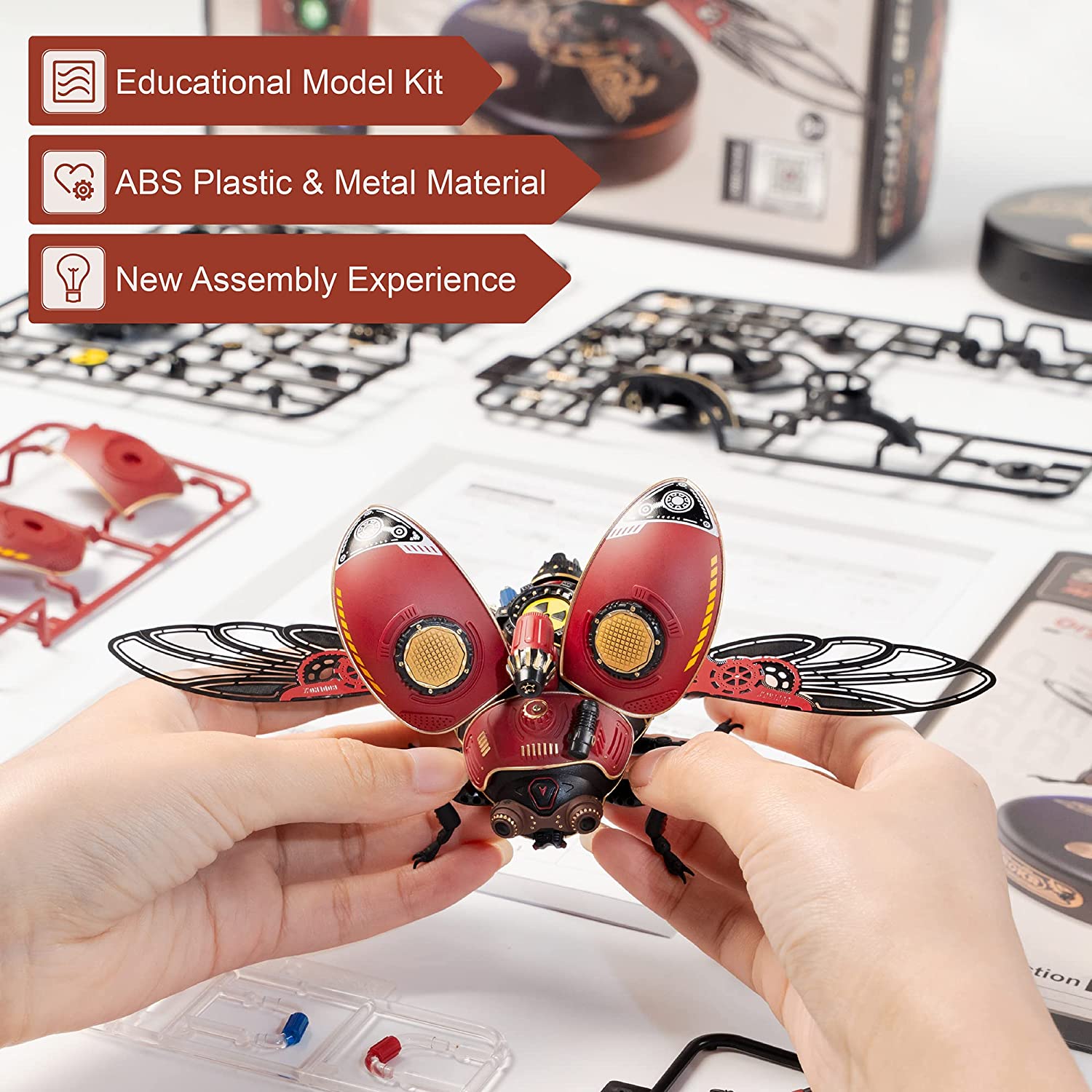 Robotime Rokr Scout Beetle, puzzle 3D en métal, jeu de puzzle style punk, cadeau d'anniversaire, assemblage facile, jouet de conception mécanique à monter soi-même - MI02