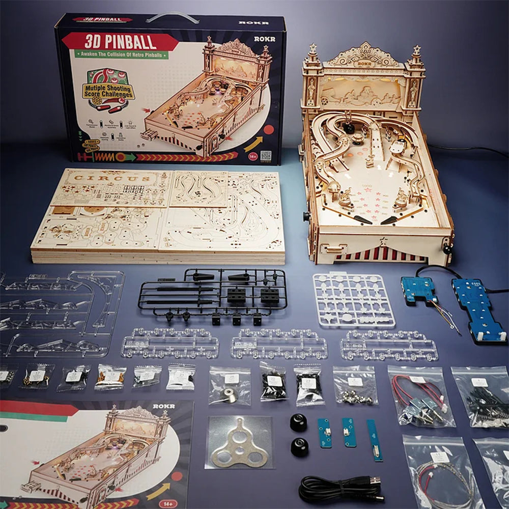 ROKR Puzzle 3D Machine à flipper Casse-tête en bois Jeu de construction