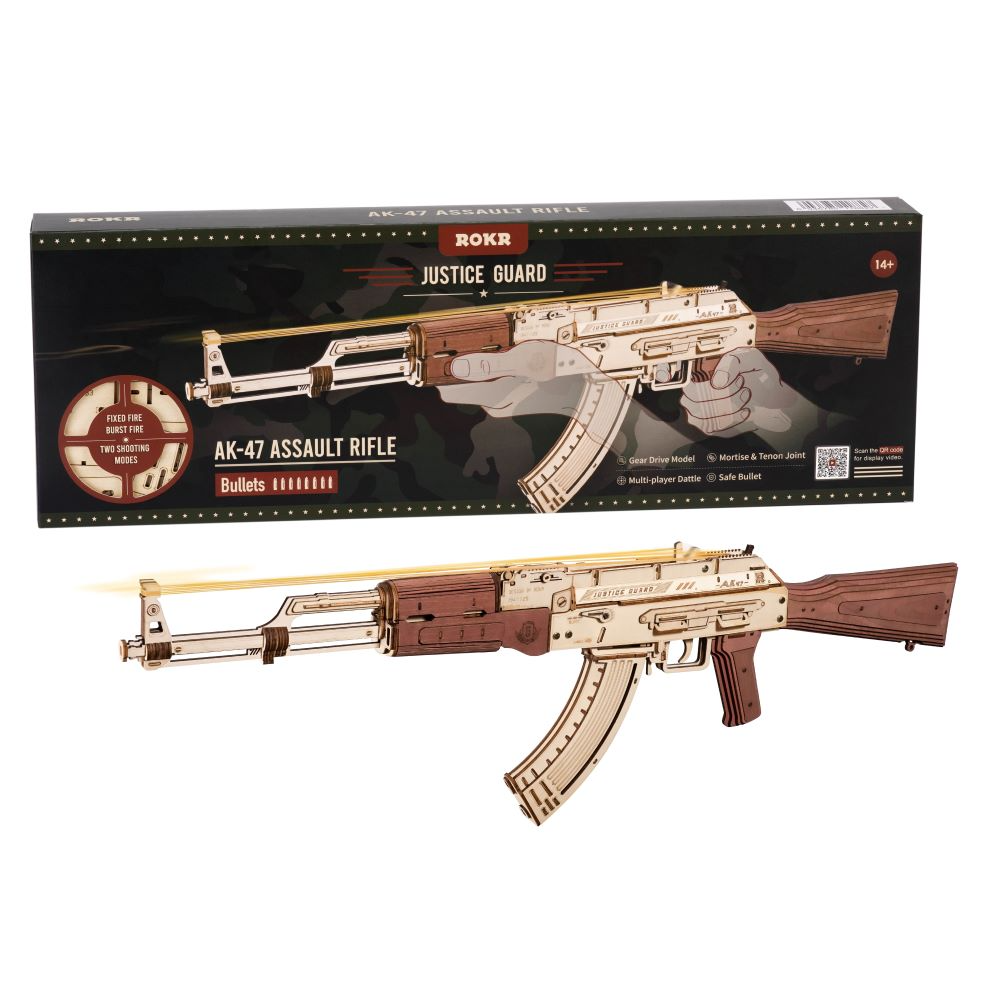 Fusil automatique Rokr AK-47, cadeau pour garçons, puzzle en bois, modèle à double tir
