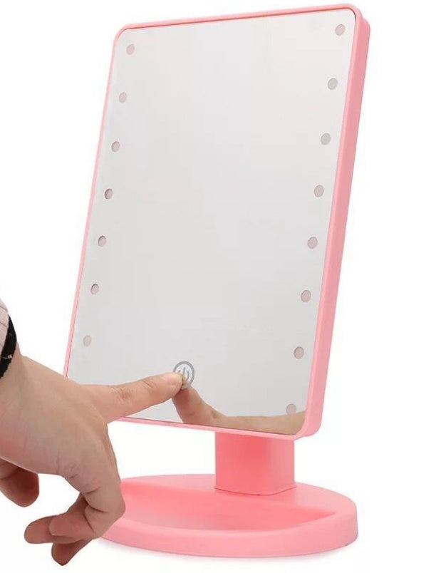 Miroir cosmétique de table portable à rotation à 360 degrés et à induction tactile