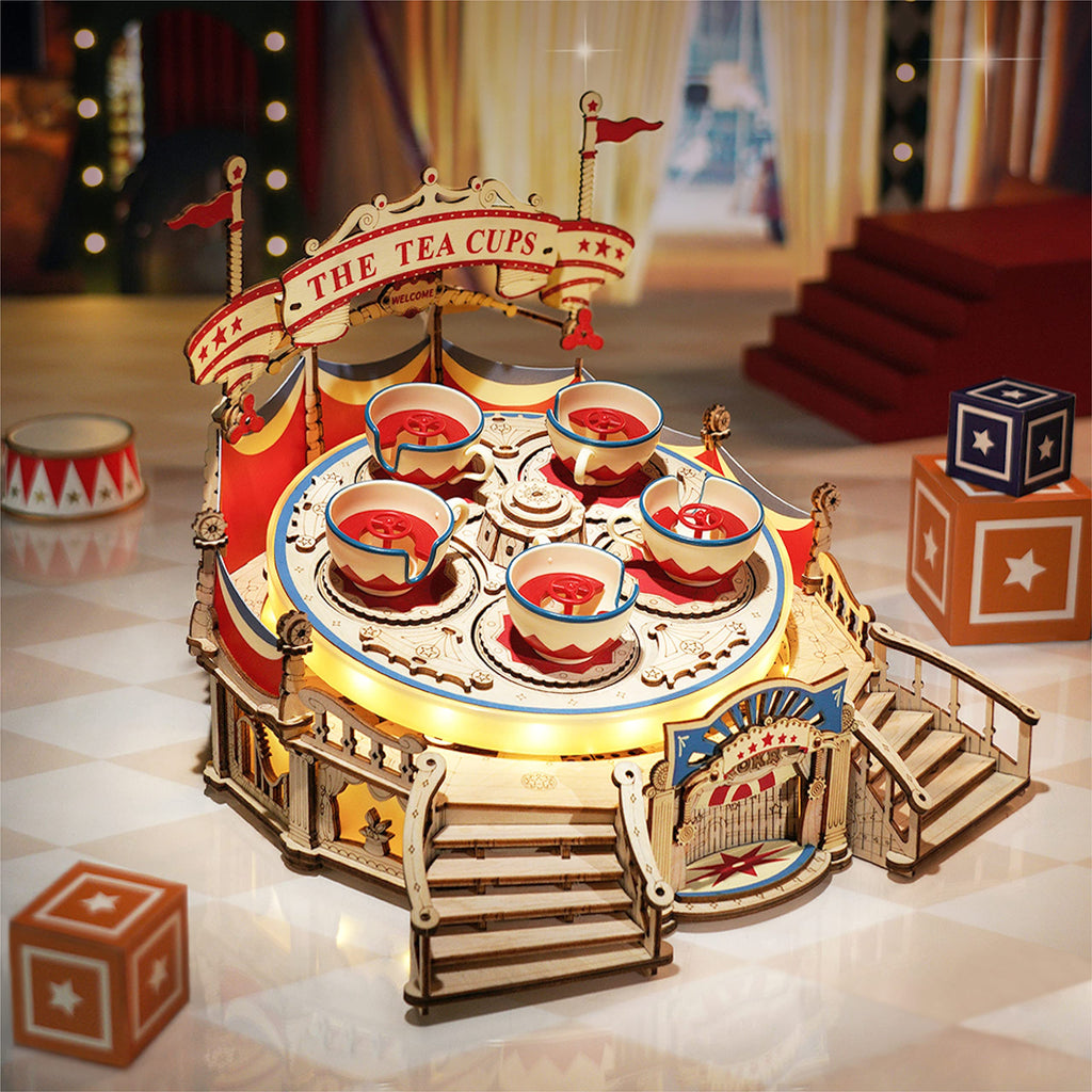 Robotime RokrTilt-A-Whirl Boîte à musique à monter soi-même - Série Parc d'attractions - Puzzle 3D en bois facile à assembler pour enfants et adultes EA04