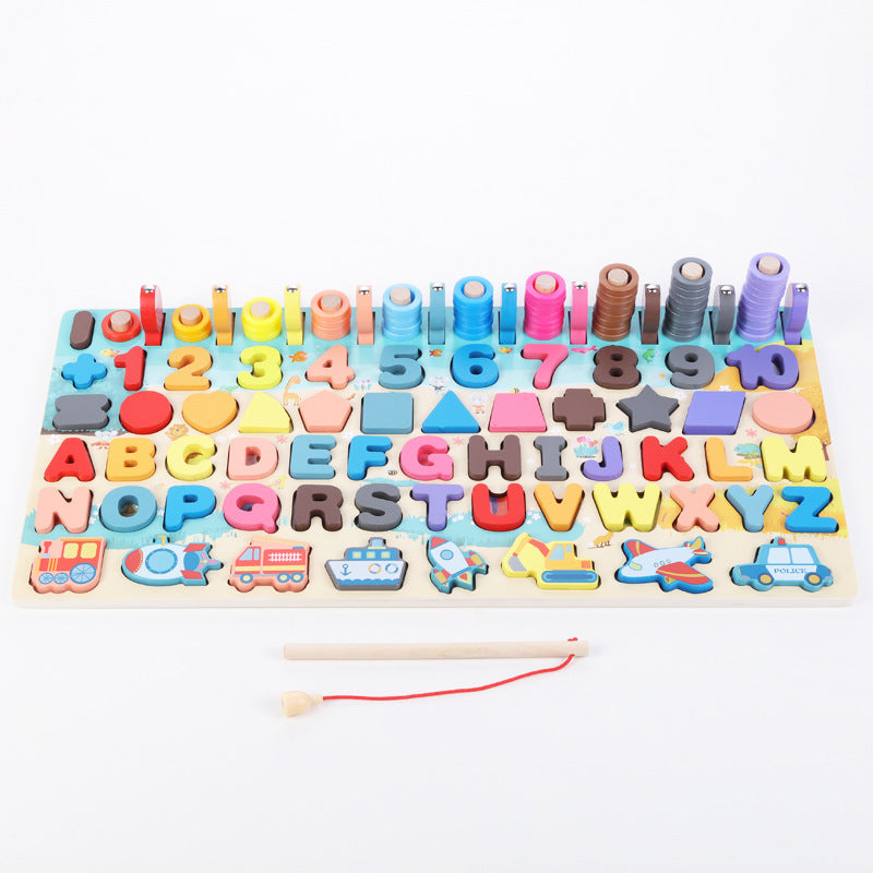 Jouets éducatifs Montessori en bois pour enfants : tableau de pêche mathématique, jeux Montessori pour les enfants de 1 à 3 ans.