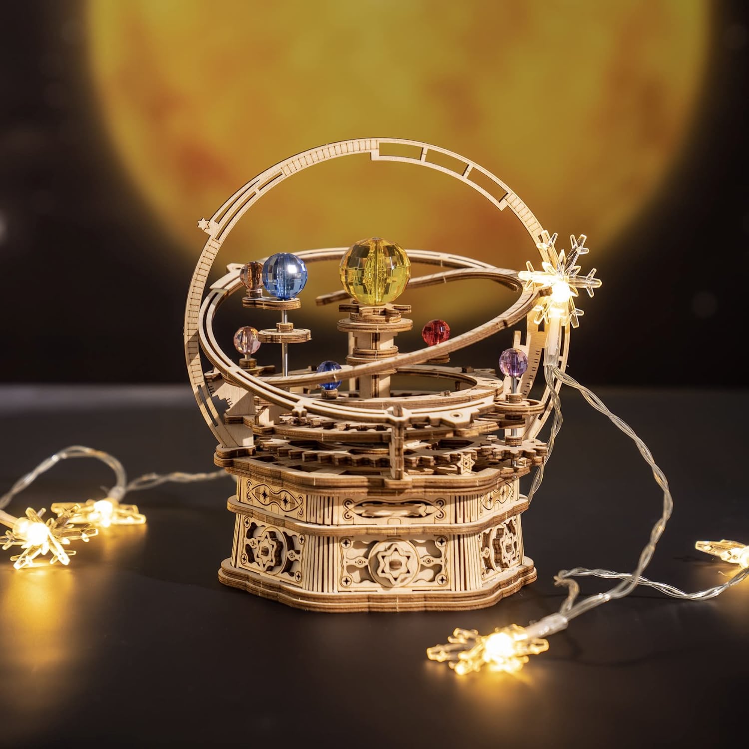 ROKR Boîte à musique mécanique rotative Nuit étoilée, puzzle 3D en bois à assembler, jouet pour enfants - AMK51