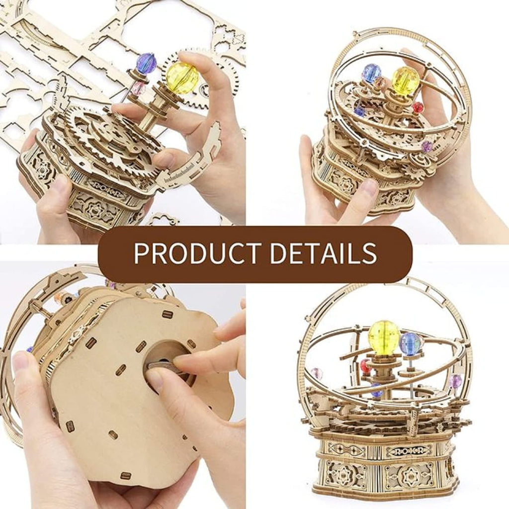ROKR Boîte à musique mécanique rotative Nuit étoilée, puzzle 3D en bois à assembler, jouet pour enfants - AMK51