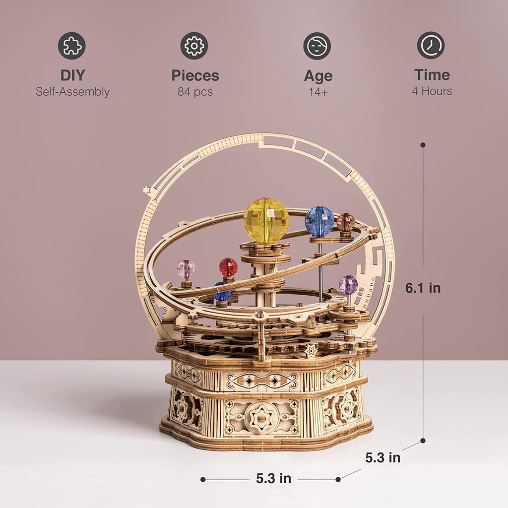 ROKR Boîte à musique mécanique rotative Nuit étoilée, puzzle 3D en bois à assembler, jouet pour enfants - AMK51