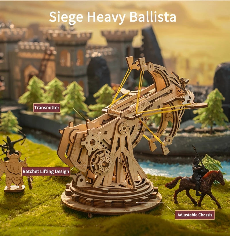 Robotime ROKR Siege Heavy Ballista - Puzzle 3D en bois - Jeu de guerre à assembler - Cadeau pour enfants - KW401