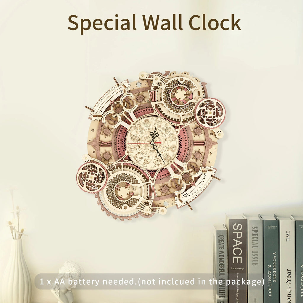 Horloge murale Robotime ROKR Zodiaque, puzzle 3D en bois à assembler, jouet cadeau pour enfants et adolescents LC601.