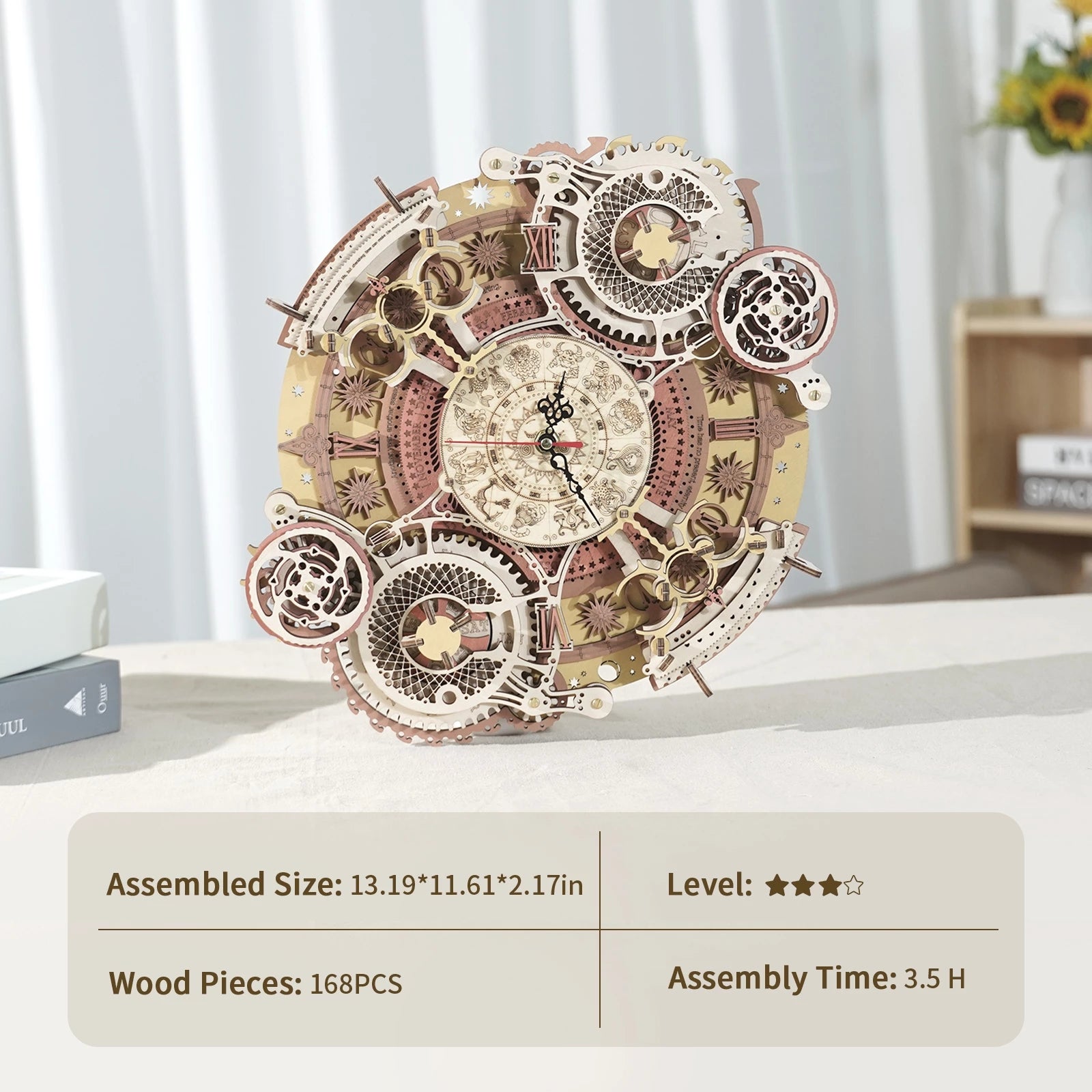 Horloge murale Robotime ROKR Zodiaque, puzzle 3D en bois à assembler, jouet cadeau pour enfants et adolescents LC601.