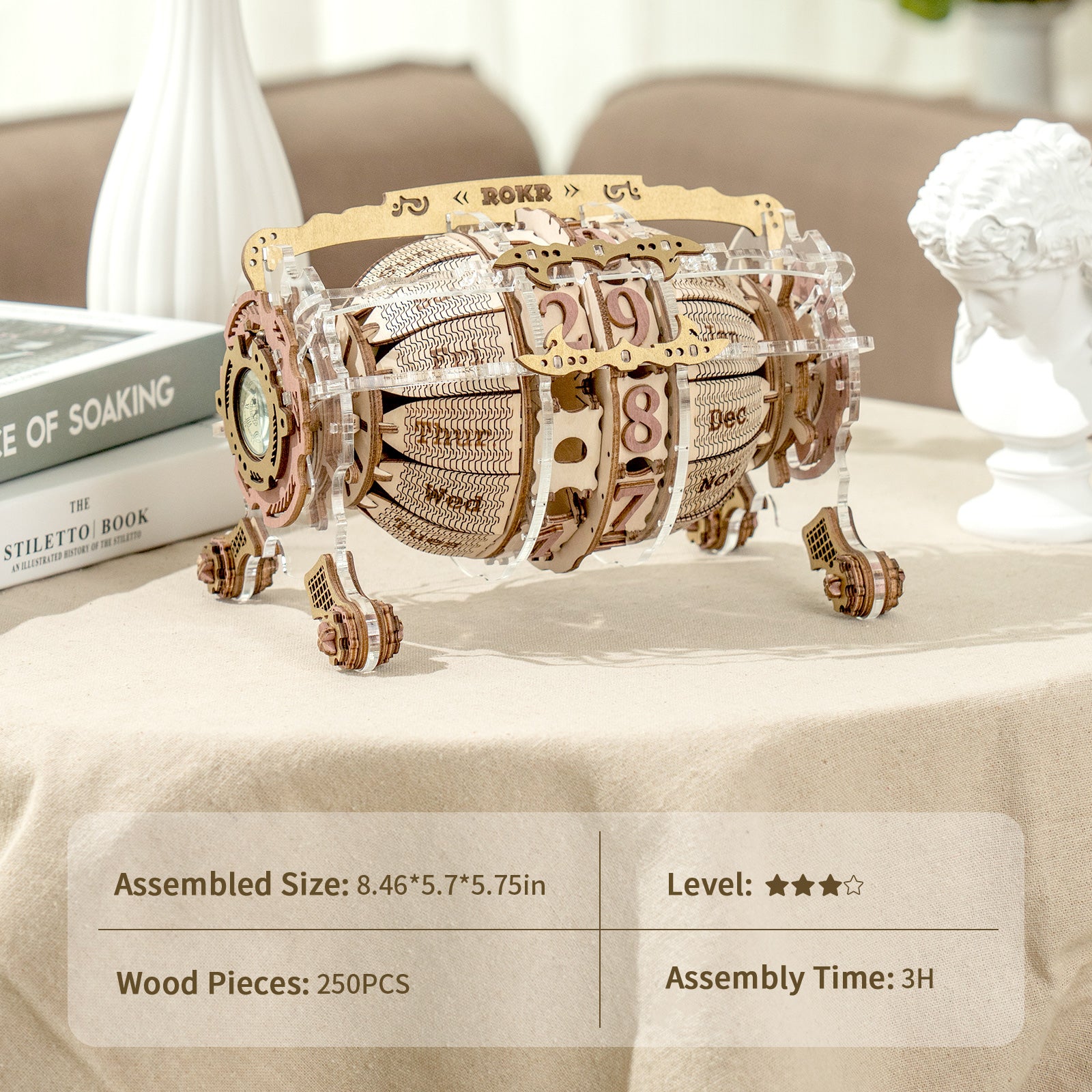 Horloge murale Robotime ROKR Zodiaque, puzzle 3D en bois à assembler, jouet cadeau pour enfants et adolescents LC601.