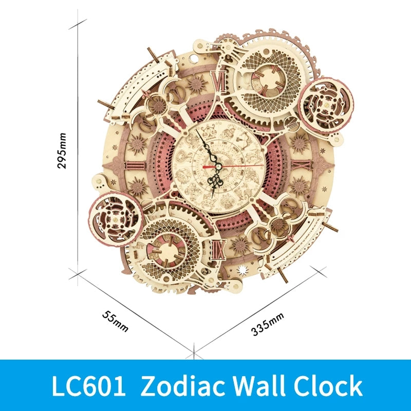Horloge murale Robotime ROKR Zodiaque, puzzle 3D en bois à assembler, jouet cadeau pour enfants et adolescents LC601.