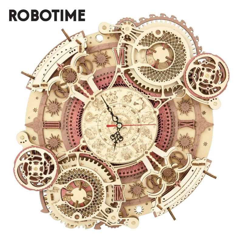 Horloge murale Robotime ROKR Zodiaque, puzzle 3D en bois à assembler, jouet cadeau pour enfants et adolescents LC601.