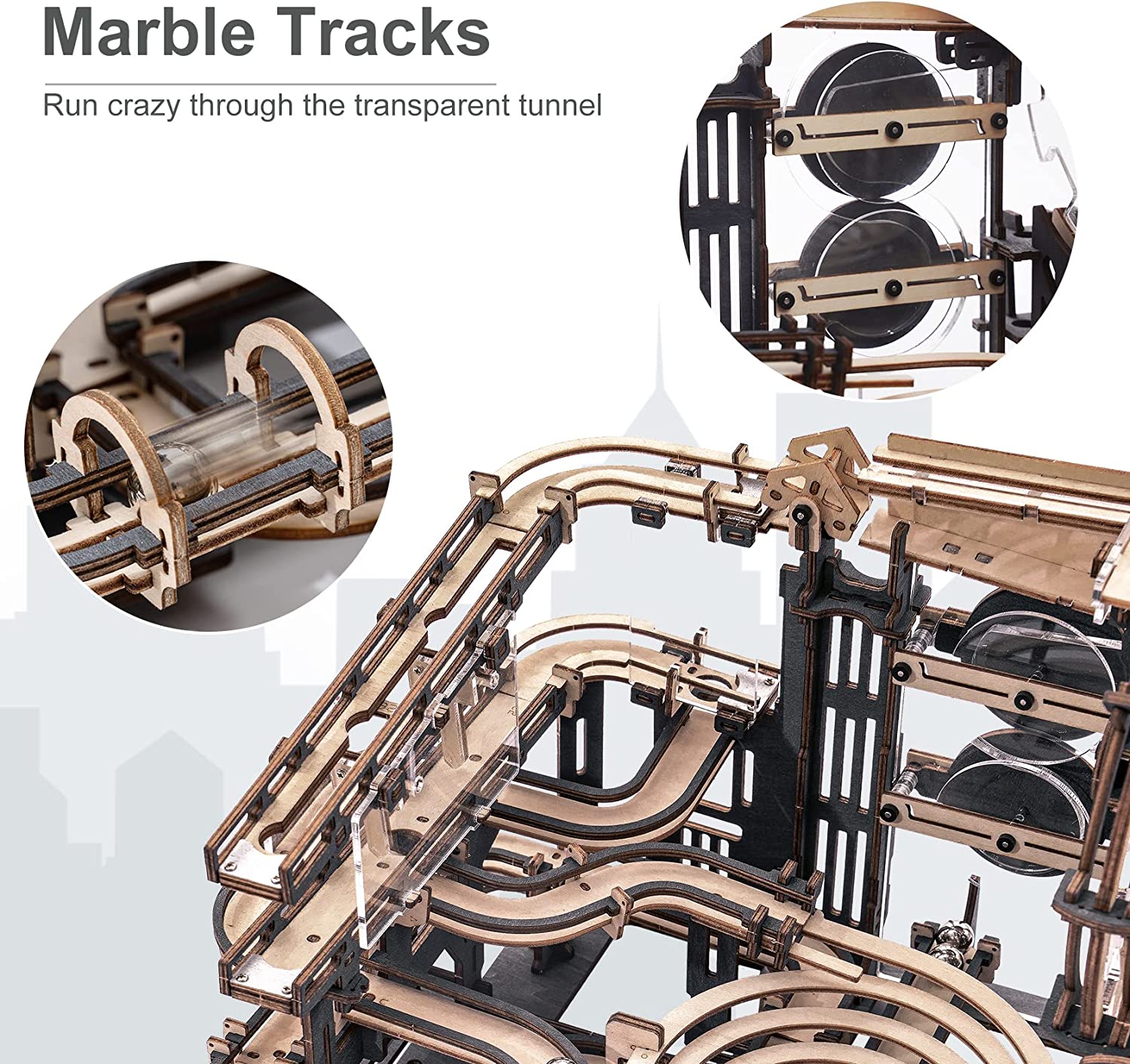 Robotime ROKR Marble Night City, jeu de puzzle en bois 3D, modèle de roue à eau à assembler, jouet pour enfants, cadeau d'anniversaire