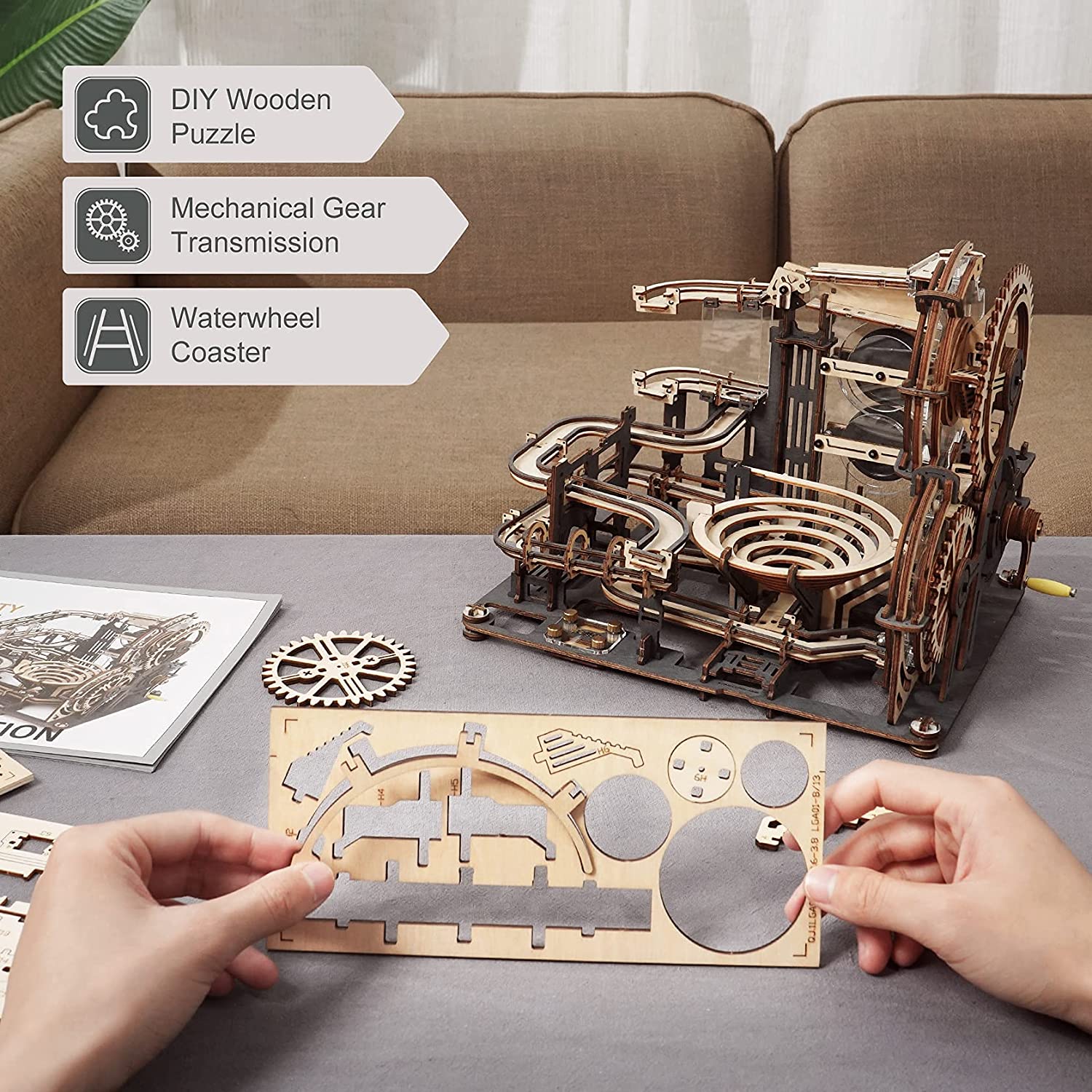 Robotime ROKR Marble Night City, jeu de puzzle en bois 3D, modèle de roue à eau à assembler, jouet pour enfants, cadeau d'anniversaire