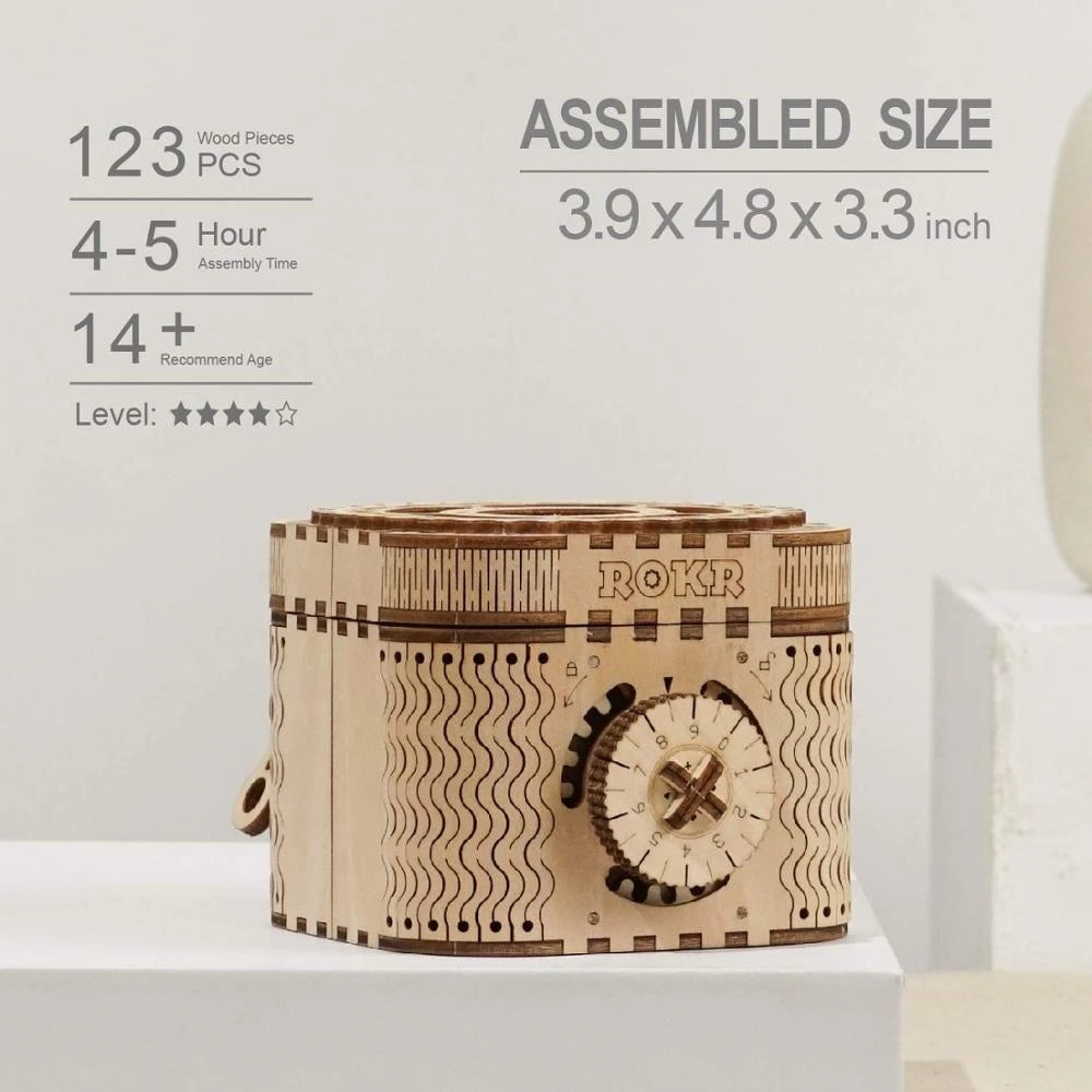 Robotime Rokr Coffre au trésor 123 pièces, jeu de puzzle 3D en bois créatif à assembler, cadeau Chris pour enfants, adultes et adolescents