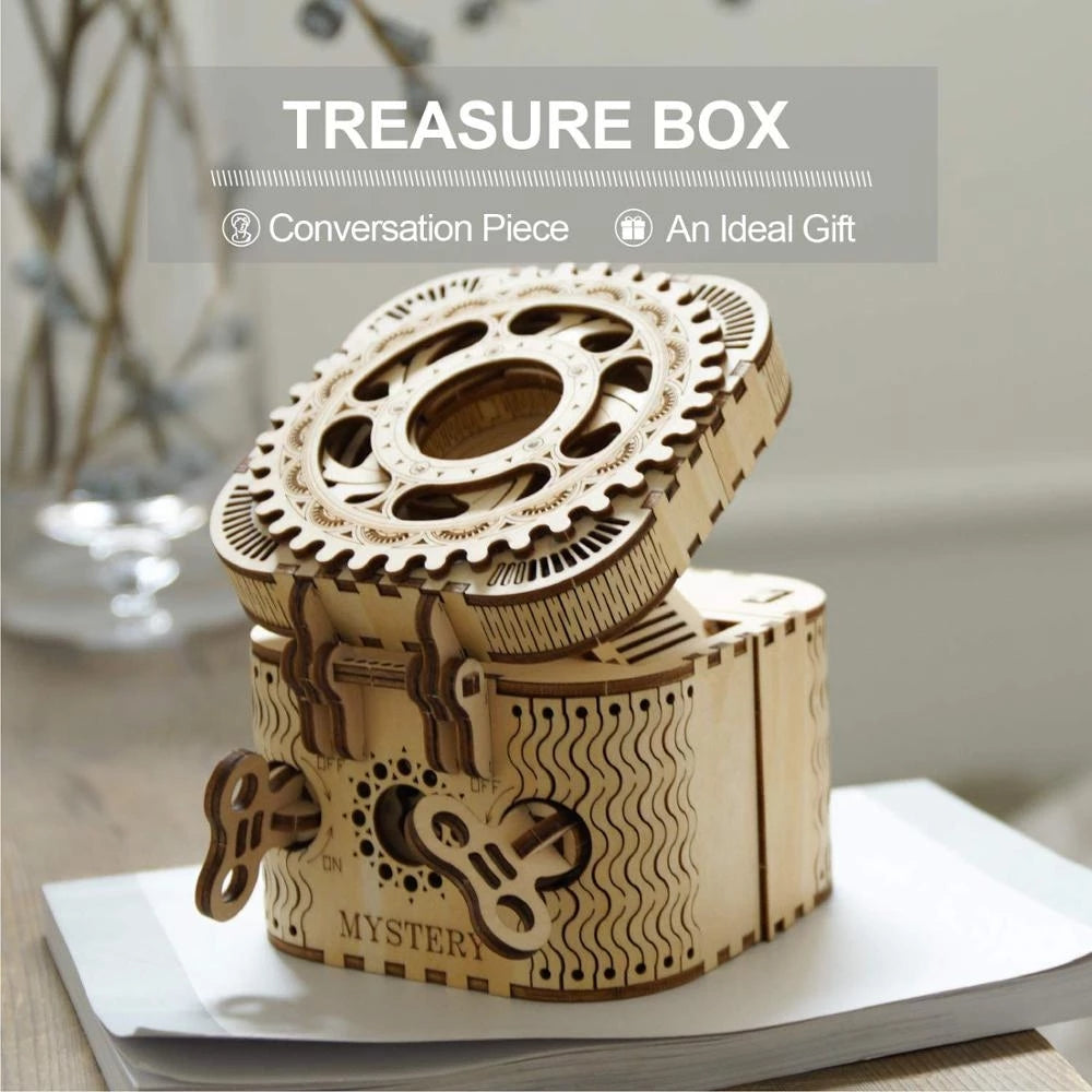 Robotime Rokr Coffre au trésor 123 pièces, jeu de puzzle 3D en bois créatif à assembler, cadeau Chris pour enfants, adultes et adolescents