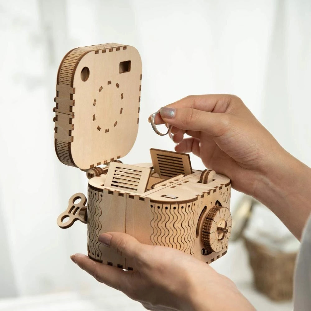 Robotime Rokr Coffre au trésor 123 pièces, jeu de puzzle 3D en bois créatif à assembler, cadeau Chris pour enfants, adultes et adolescents