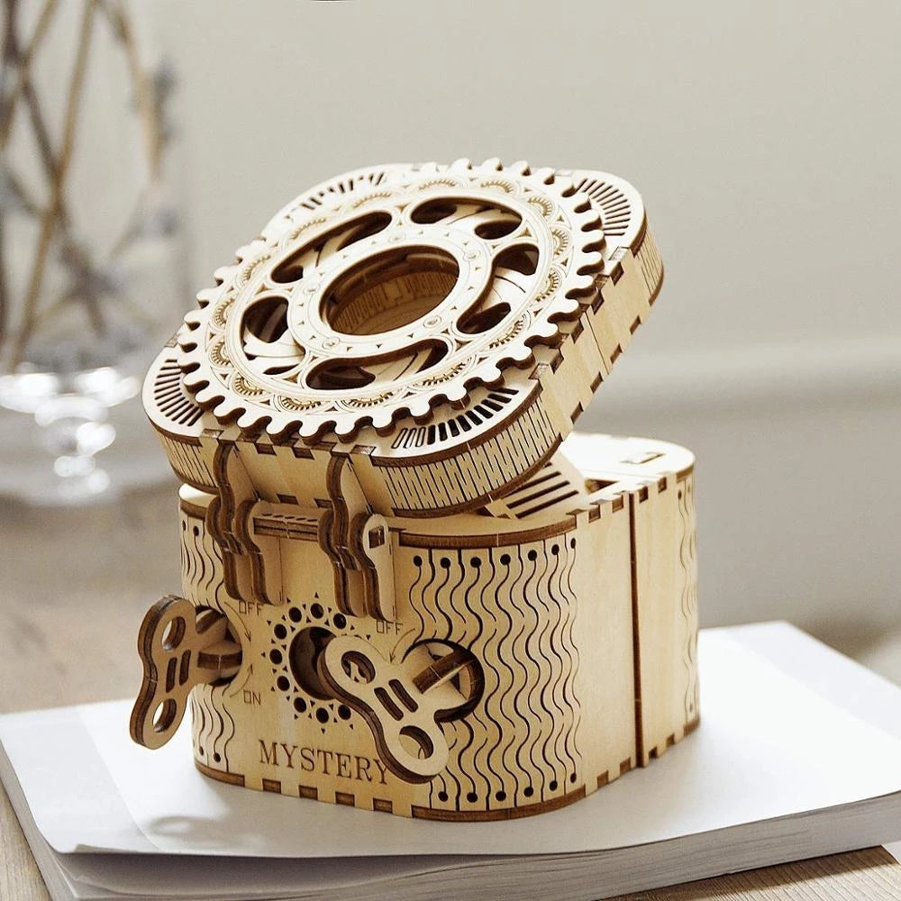 Robotime Rokr Coffre au trésor 123 pièces, jeu de puzzle 3D en bois créatif à assembler, cadeau Chris pour enfants, adultes et adolescents