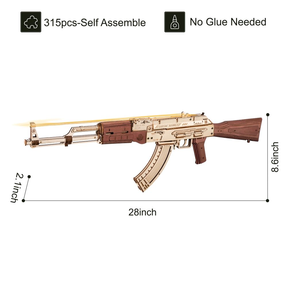 Fusil automatique Rokr AK-47, cadeau pour garçons, puzzle en bois, modèle à double tir