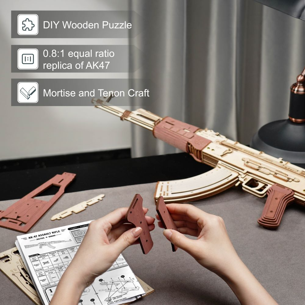 Fusil automatique Rokr AK-47, cadeau pour garçons, puzzle en bois, modèle à double tir