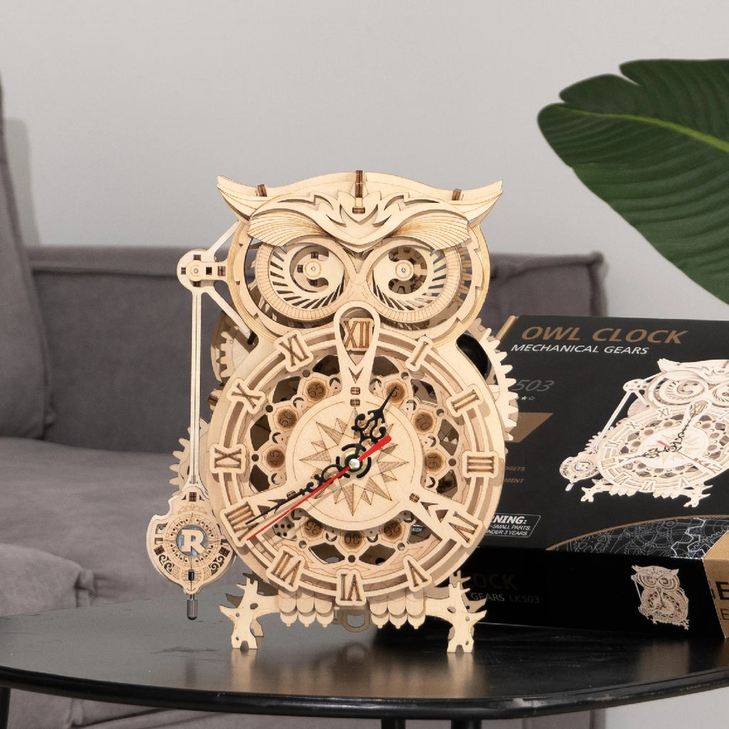 Robotime Rokr Jouets créatifs à monter soi-même Horloge hibou 3D en bois Kit de construction pour enfants Cadeaux de Noël Décoration intérieure LK503