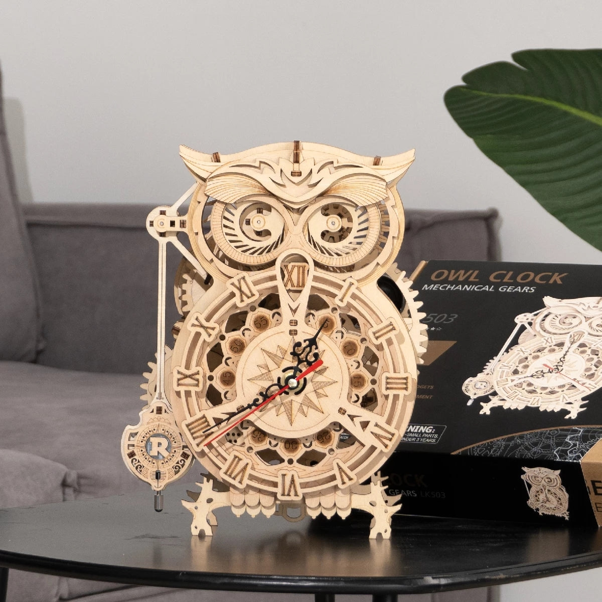 Robotime Rokr Jouets créatifs à monter soi-même Horloge hibou 3D en bois Kit de construction pour enfants Cadeaux de Noël Décoration intérieure LK503