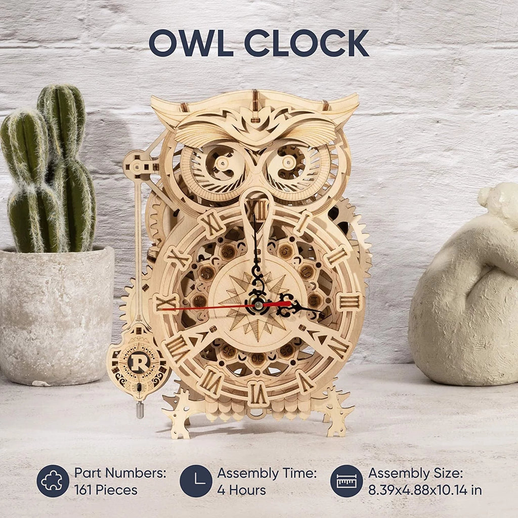Robotime Rokr Jouets créatifs à monter soi-même Horloge hibou 3D en bois Kit de construction pour enfants Cadeaux de Noël Décoration intérieure LK503
