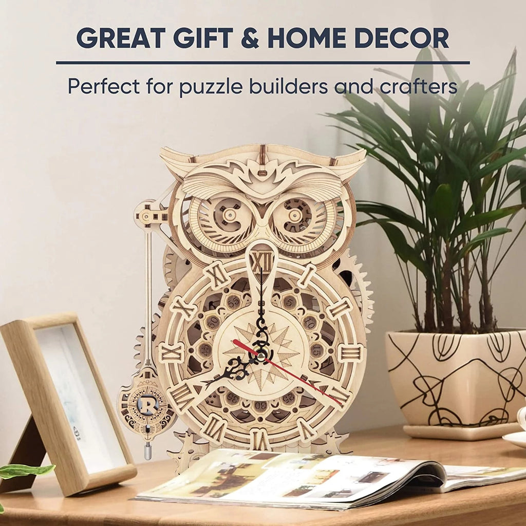 Robotime Rokr Jouets créatifs à monter soi-même Horloge hibou 3D en bois Kit de construction pour enfants Cadeaux de Noël Décoration intérieure LK503